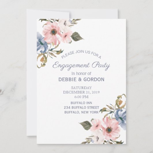 Pastel Blue Pink Lila Blume Hochzeit Verlobung Einladung (Vorderseite)