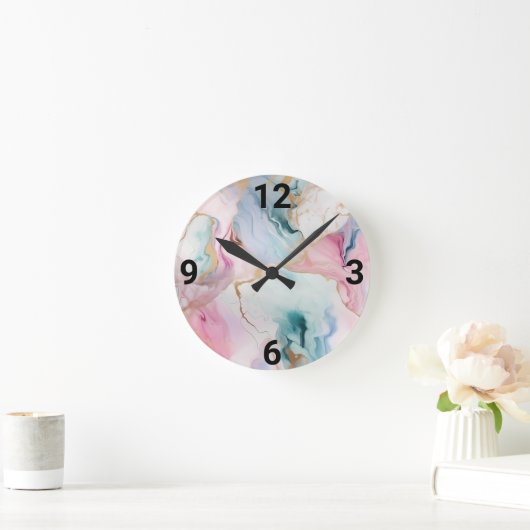 PASTEL BLUE PINK MARBLE INSPIRIERT WANDSCHALTER RUNDE WANDUHR (Zuhause)