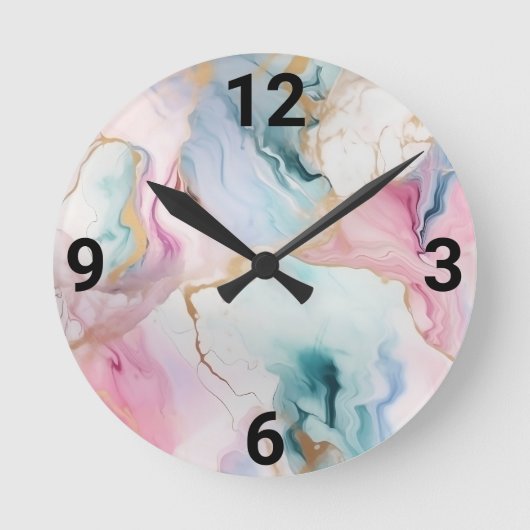 PASTEL BLUE PINK MARBLE INSPIRIERT WANDSCHALTER RUNDE WANDUHR (Vorderseite)