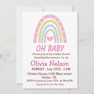 Pastel Blue Pink Rainbow Oh Baby Dusche Einladung