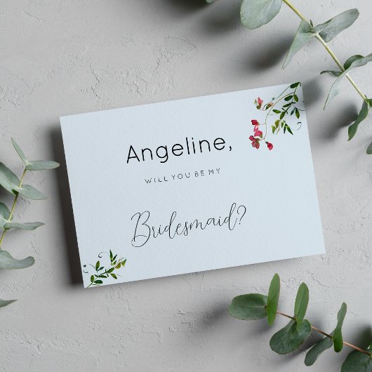 Pastel blue pink red green flowers Bridesmaid Einladung