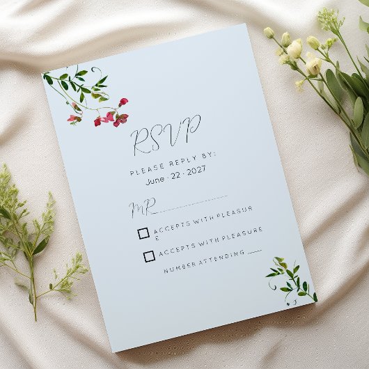 Pastel blue pink red green flowers RSVP Einladung