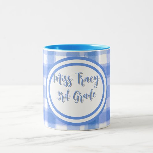 Pastel Blue Plaid Custom Zweifarbige Tasse (Mittel)