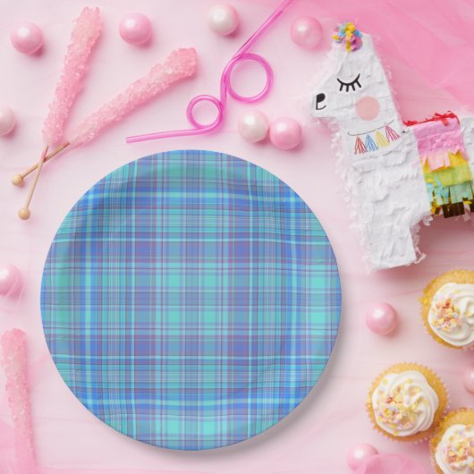 Pastel Blue Plaid Pappteller (Party)