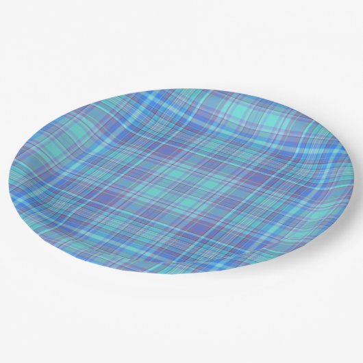 Pastel Blue Plaid Pappteller (Schrägansicht)