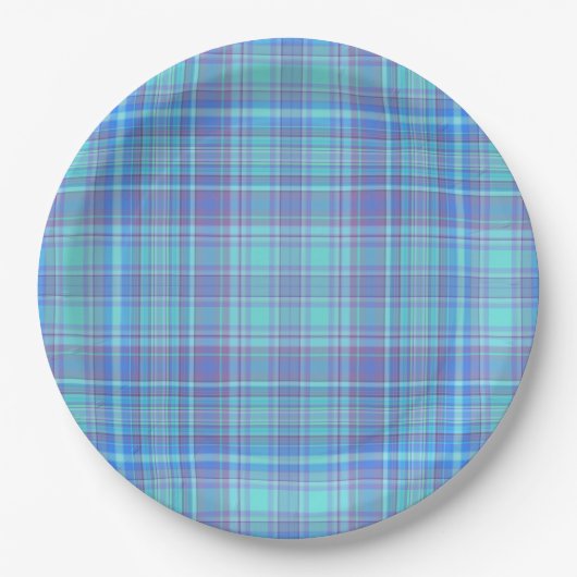 Pastel Blue Plaid Pappteller (Vorderseite)