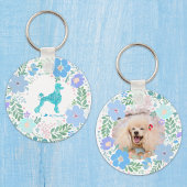 Pastel Blue Poodle Custom Floral Name & Photo Schlüsselanhänger