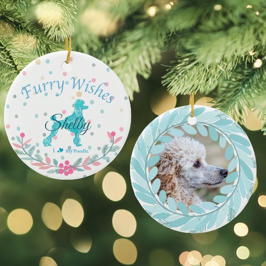 Pastel Blue Poodle - Custom Photo & Name Keramik Ornament