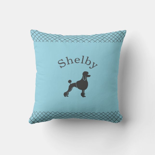 Pastel Blue Poodle  Personalized Matching Kissen (Rückseite)
