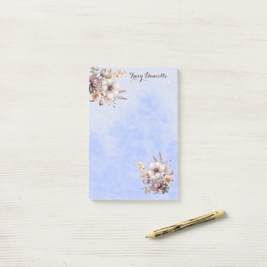 Pastel Blue Pretty Floral Custom Post-it Notes Klebezettel (Auf Schreibtisch)