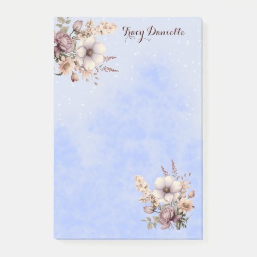 Pastel Blue Pretty Floral Custom Post-it Notes Klebezettel (Vorderseite)