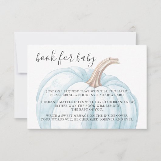 Pastel Blue Pumpkin Book for Baby Boy Showroom RSVP Karte (Vorderseite)