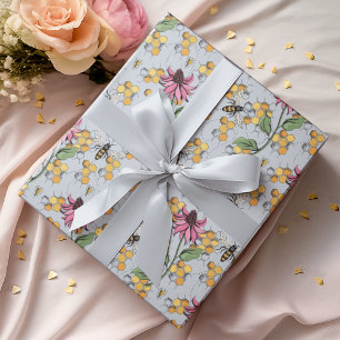 Pastel Blue Queen Bee, Honeycomb & Exotic Blume Geschenkpapier