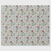 Pastel Blue Queen Bee, Honeycomb & Exotic Blume Geschenkpapier (Flach)