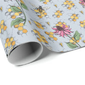 Pastel Blue Queen Bee, Honeycomb & Exotic Blume Geschenkpapier (Rolleneckpunkt)