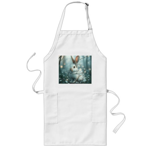 Pastel Blue Rabbit mit Twigs und Blume Lange Schürze (Vorne)