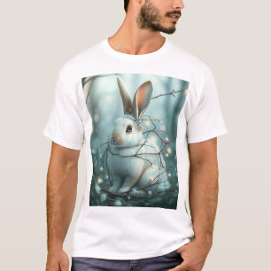 Pastel Blue Rabbit mit Twigs und Blume T-Shirt