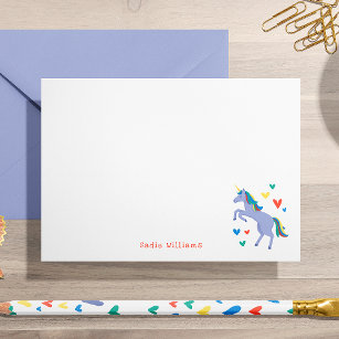 Pastel Blue Rainbow Unicorn Kids Persönlicher Hinw Dankeskarte