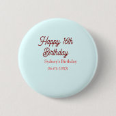 Pastel blue red happy 16th birthday name date eleg button (Vorderseite)