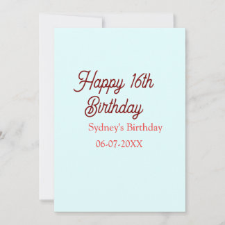 Pastel blue red happy 16th birthday name date eleg einladung