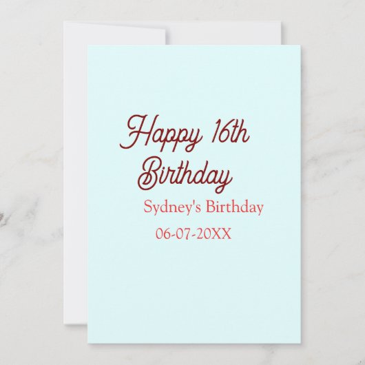 Pastel blue red happy 16th birthday name date eleg einladung (Vorderseite)