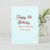 Pastel blue red happy 16th birthday name date eleg einladung (Stehend Vorderseite)