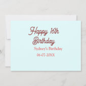 Pastel blue red happy 16th birthday name date eleg einladung (Rückseite)