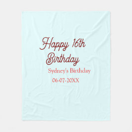 Pastel blue red happy 16th birthday name date eleg fleecedecke