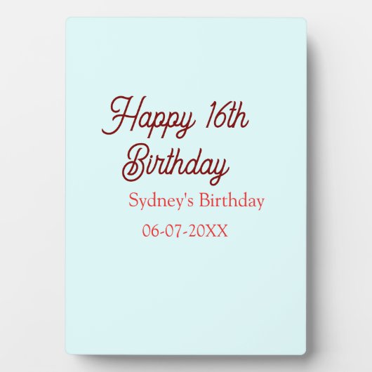 Pastel blue red happy 16th birthday name date eleg fotoplatte (Vorderseite)