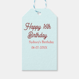 Pastel blue red happy 16th birthday name date eleg geschenkanhänger