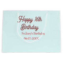 Pastel blue red happy 16th birthday name date eleg große geschenktüte