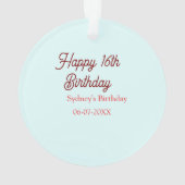 Pastel blue red happy 16th birthday name date eleg ornament (Rückseite)