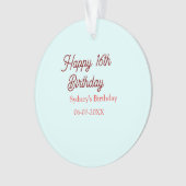 Pastel blue red happy 16th birthday name date eleg ornament (Vorderseite)