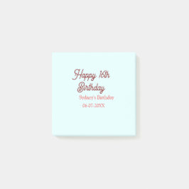 Pastel blue red happy 16th birthday name date eleg post-it klebezettel