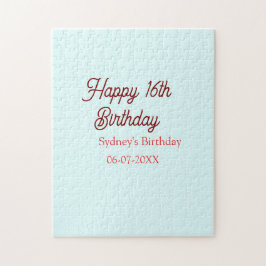 Pastel blue red happy 16th birthday name date eleg puzzle