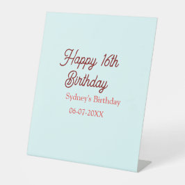 Pastel blue red happy 16th birthday name date eleg sockelschild