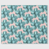 Pastel Blue Retro Daisy MOD Blume Wedding Pink Geschenkpapier (Flach)