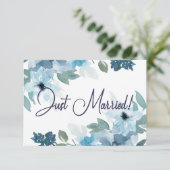 Pastel Blue Rose Blumenhochzeit Just Married (Stehend Vorderseite)