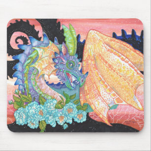 Pastel Blue Rose Dragon Mousepad