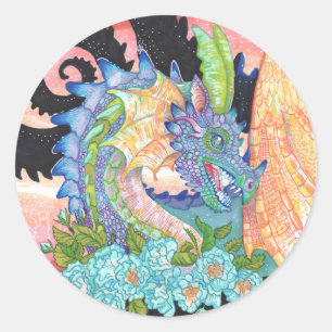 Pastel Blue Rose Dragon Runder Aufkleber