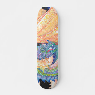 Pastel Blue Rose Dragon Skateboard