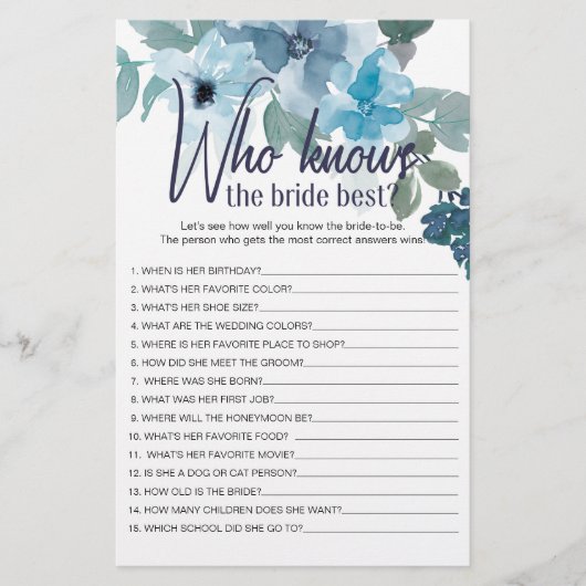 Pastel Blue Rose Hochzeitsspiel, das die Braut ken Flyer (Vorne)