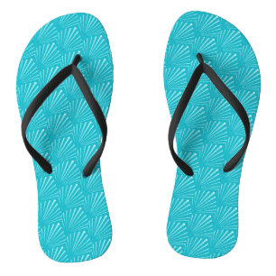 Pastel Blue Seashell Silhouette Diagonal Lines Art Badesandalen