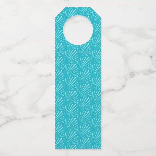 Pastel Blue Seashell Silhouette Diagonal Lines Art Flaschenanhänger (Vorderseite)