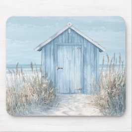 PASTEL BLUE SEASIDE BEACH HUT BY THE OCEAN MOUSEPAD