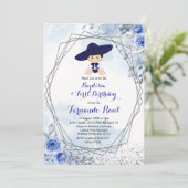 Pastel Blue Silver Fiesta Boy Taufe Geburtstag Einladung (Stehend Vorderseite)