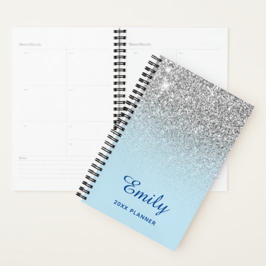 Pastel Blue Silver Glitzer Ombre Personalisiert Planer (Anzeige)