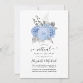 Pastel Blue & Silver Vintage Rose Virtual Wedding Einladung (Vorderseite)