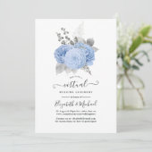 Pastel Blue & Silver Vintage Rose Virtual Wedding Einladung (Stehend Vorderseite)