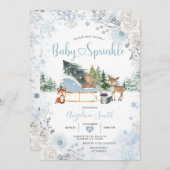 Pastel Blue Sleigh Winter Animals Baby Sprinkle Einladung (Vorne/Hinten)